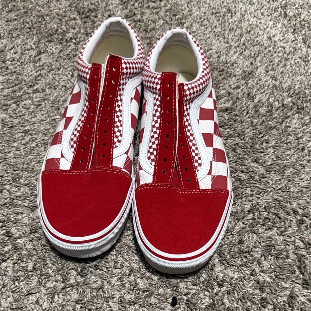 Red and White Checkered Slip-On Sneakers